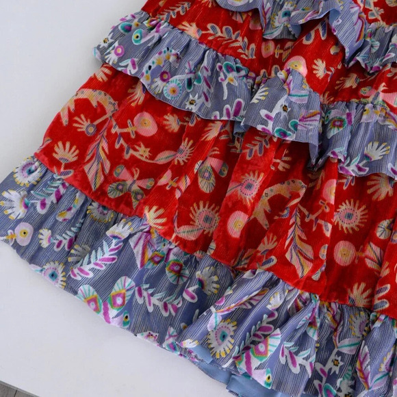 CeliaB Matilda Red Burnout Floral Tiered Ruffle Sleeve Midi Dress XS NWT - Picture 7 of 11